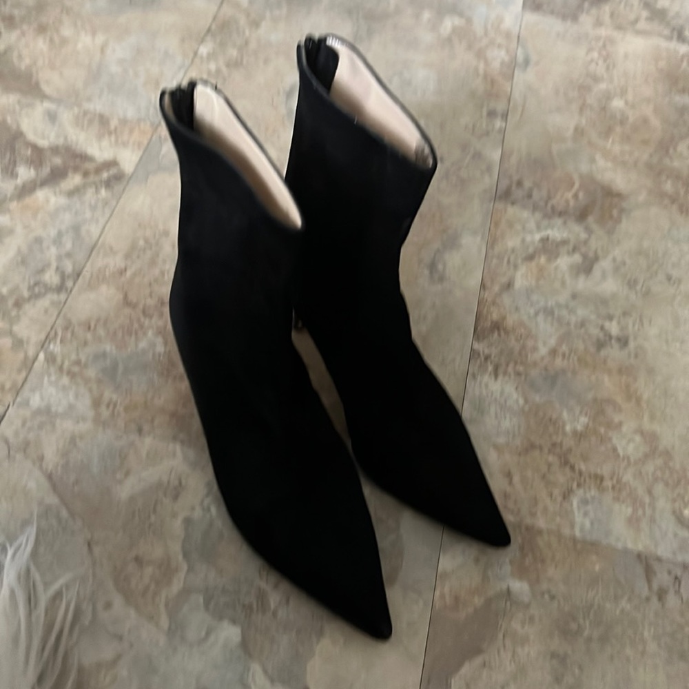 Black suede kitten heel booties